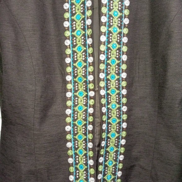 Silk Land Chocolate Brown Geometric design Embroidered Blazer/Jacket M - Picture 6 of 9